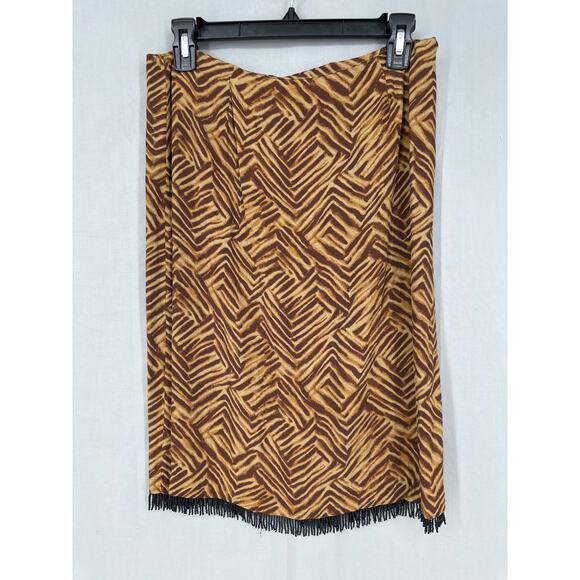 90s Vintage Skirt Womens Medium Brown Tribal Fringe Beaded Party Y2K Knee Length - Picture 5 of 9